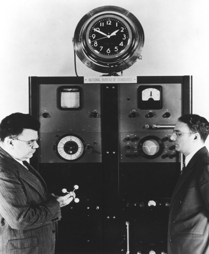 Condon (left) and Lyons (right) with Atomic Clock